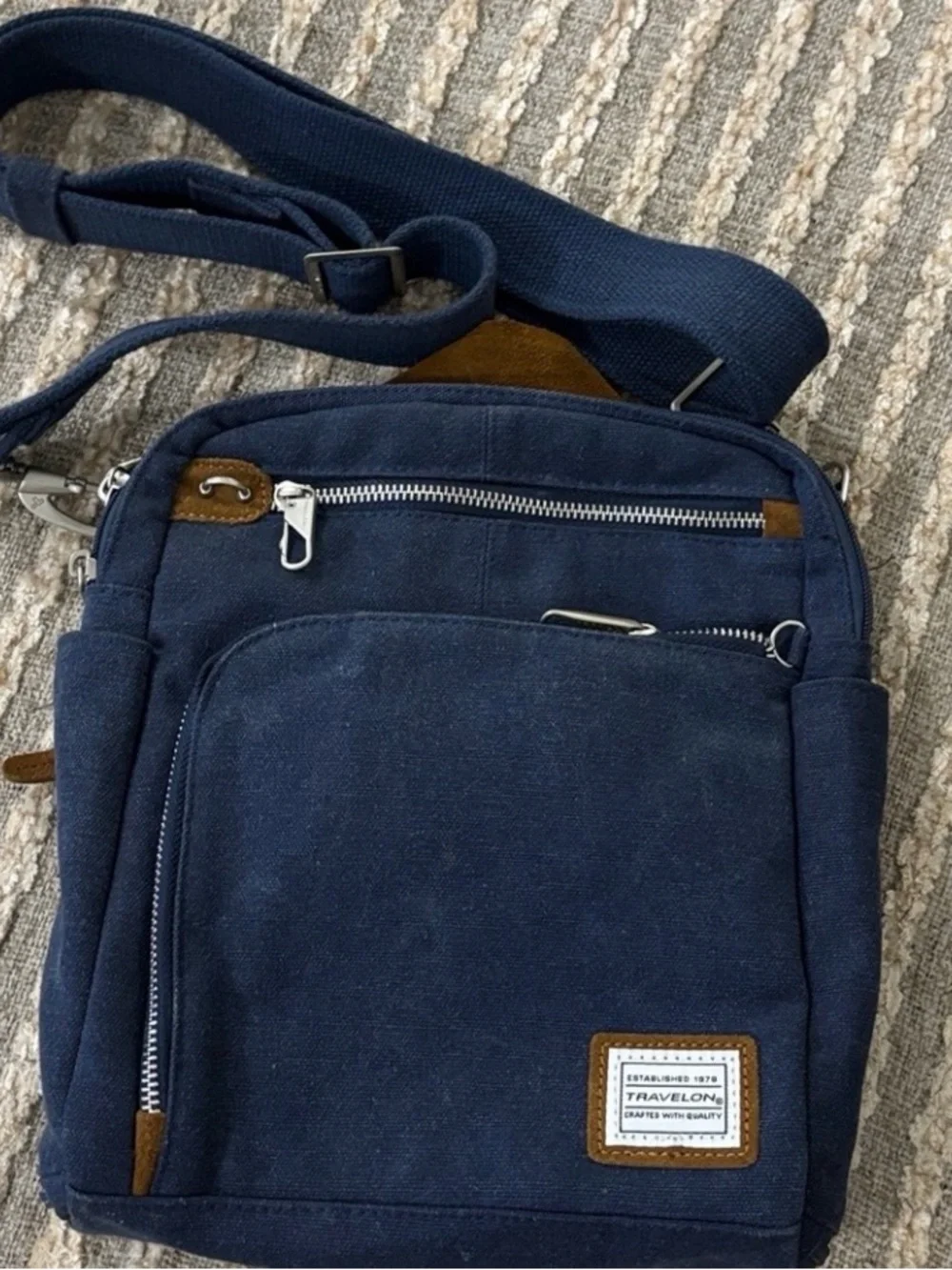 Travelon Navy and Brown Men's Crossbody Messenger Bag